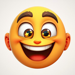 Happy cartoon face with stars in eyes, smiling joyfully and brightly