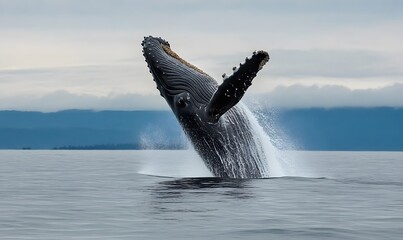 Naklejka premium a humpback whale breaching, Generative AI