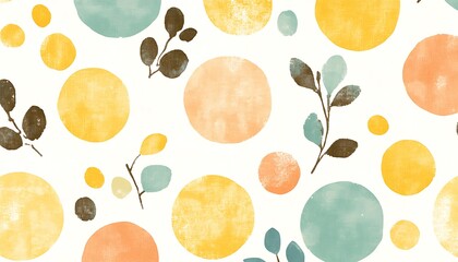 Watercolor Circles, Leaves, White Background