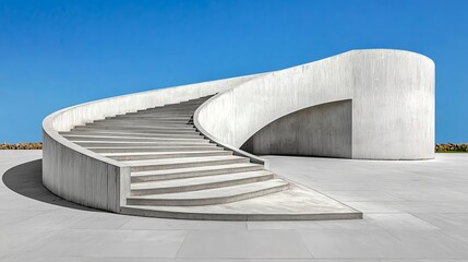 Modern Spiral Staircase Structure Against Blue Sky