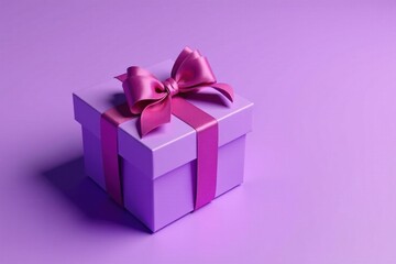 Obraz premium A Lavish Purple Gift Box with a Delicate Pink Ribbon Bow, Ready for a Special Occasion