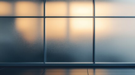 A modern room with frosted windows and tiled floor details