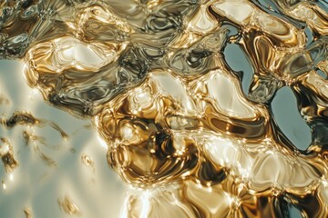 Abstract gold liquid texture, shimmering and flowing. Ideal for luxury, beauty, or fluid backgrounds, adds opulence.