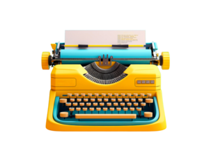Vintage yellow typewriter isolated on white, PNG