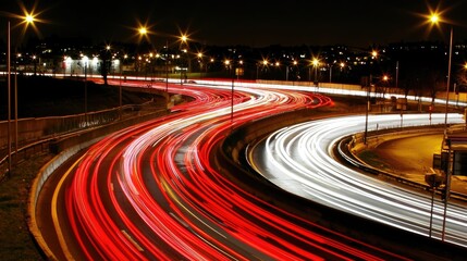 Dynamic Long Exposure Capture of Traffic Flowing Along a Curved Highway at Night With Bright Lights in an Urban Environment