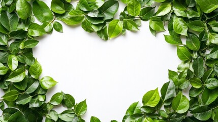 Green Leaf Border Frame on White Background for Text or Design
