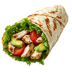 Chicken and Avocado Wrap Isolated on Transparent Background