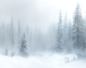 Snowy forest blizzard, winter landscape