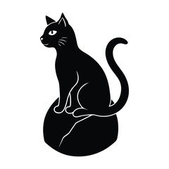 Cat Sitting on a Rock with Tail Hanging Calmly