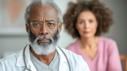 Fototapeta premium Medical consultation doctor and patient interaction clinical setting portrait serious mood