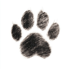 Furry paw print on white background