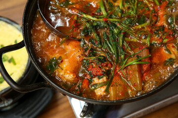 Korean food. Spicy fish stew