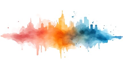 Fototapeta premium Dynamic city skyline in vibrant watercolor style urban art abstract environment aerial view