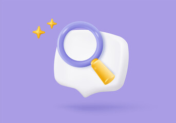 3D searching bar or magnifying glass icon signs for research info statistic. analyzing investment money cash and exchange with detective. 3d magnifier zoom icon vector render illustration