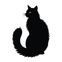 Fluffy Cat Seated Elegantly with Its Tail Curled Perfectly