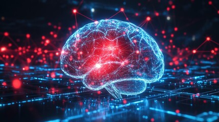 Obraz premium Digital brain with interconnected nodes symbolizing artificial intelligence.