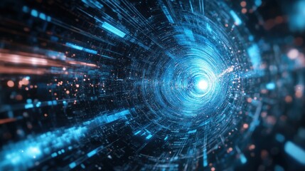 Abstract futuristic digital tunnel, data stream technology visualization concept