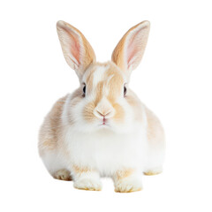 Fototapeta premium a cute rabbit sits on a white background showcasing its soft fur and prominent ears embodying the charm of domestic animals ideal for animal lovers or as a representation of pets in media