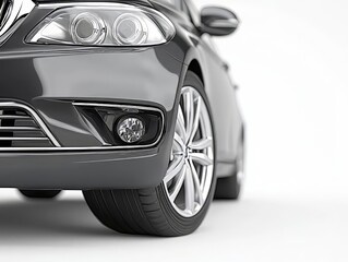 Naklejka premium Close-Up: Headlight, Tire, Wheel, Fog Light, Grille, and Bumper of a Car