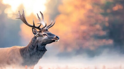 Naklejka premium Majestic Stag at Dawn Autumn Forest Wildlife Photography