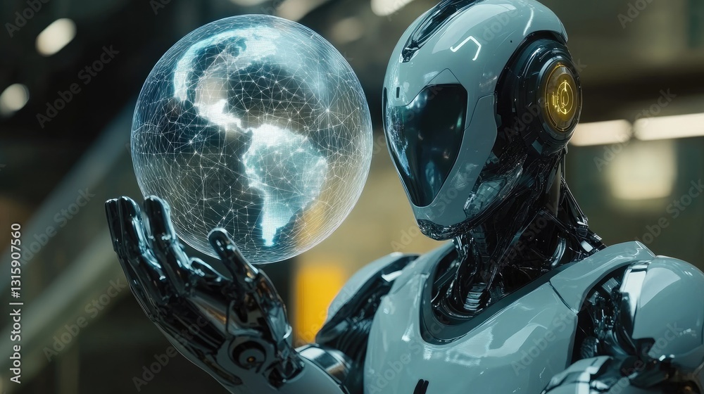 Poster Futuristic AI system predicting global trends using real-time analytics.