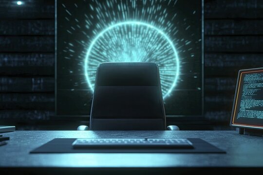 A clean workspace with an ergonomic chair and desk, accentuated by soft shadows, promoting workplace safety and comfort.