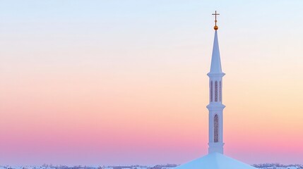 Serene Church Steeple at Dawn  Peaceful Winter Sunrise Landscape