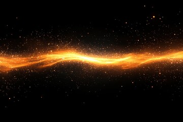 Obraz premium Golden light streak with sparkling dust on black background. Ideal for adding magical, celestial, or celebratory effects to designs.