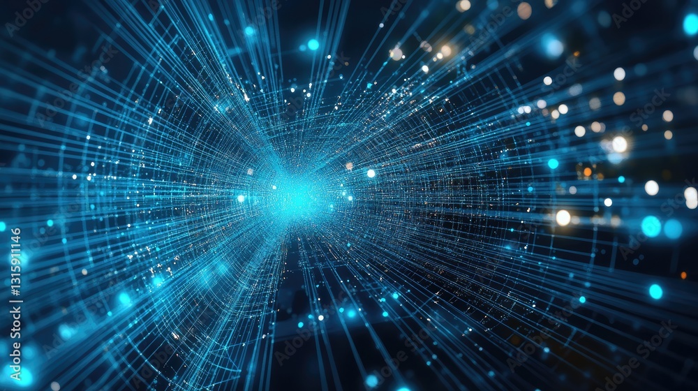 Poster quantum-hybrid computing setup accelerating complex calculations.