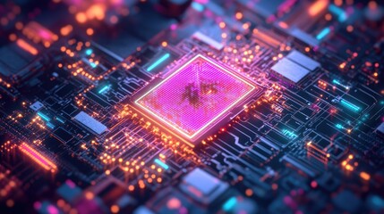 Obraz premium Quantum-hybrid computing setup accelerating complex calculations.