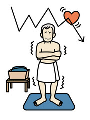 脱衣所でヒートショックになる高齢男性のイラスト