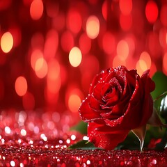 Red rose, bokeh, glitter, romance