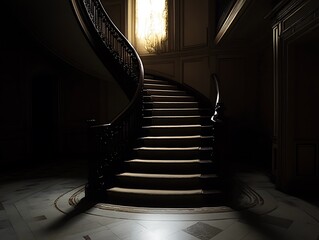 Sunlit Spiral Staircase in Mansion
