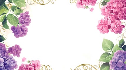 Floral frame, delicate flowers, elegant design, blank space, decorative border