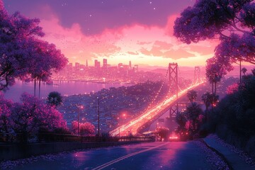 Vibrant Night Landscape Over San Francisco Bridge