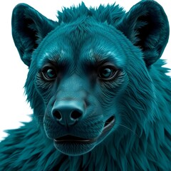 Rich deep teal hyena close-up, isolated on white, Generative AI image. Sculpted clay art style, textured surface, luxurious vibrant teal hues. 