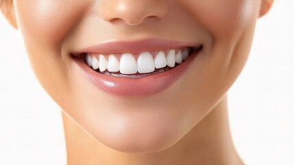 Obraz premium Close-Up of a Woman's Face with Clear Skin and a Radiant Smile