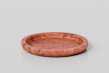 3d Rectangular round wooden serving tray icon. Luxurious dining and elegant presentations concept. Minimal Wooden kitchen serving tray food for restaurant isolated on white background. 3d render.