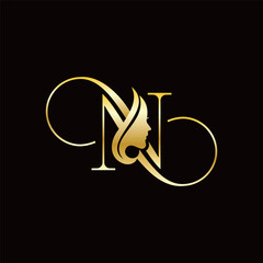 Luxury Letter N with Woman Face Beauty Logo Design