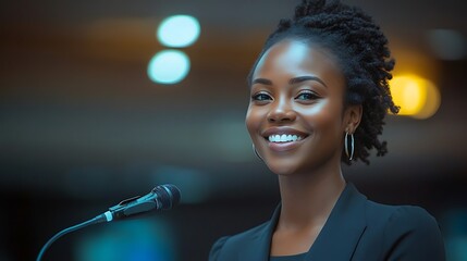 Woman speaker conference event smile