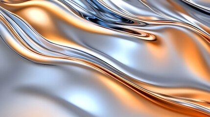 Fototapeta premium Abstract Metallic Flowing Ripples in Silver and Gold