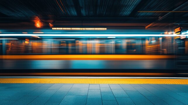 Rapid subway train arrival urban transit station dynamic image cityscape low angle motion and speed