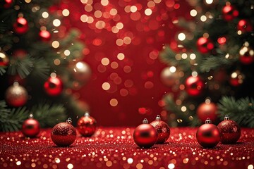 Vibrant Red Festive Backdrop with Shimmering Bokeh Effects