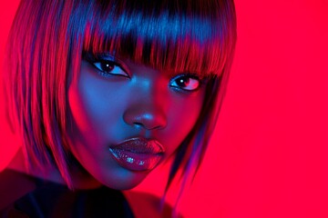 Commercial digital ads concept. Lovely happy black girl - for ads, magazine ad and social online ad use. Short hairdo - red hair. Creative african portraits. Urban model portrait ads.