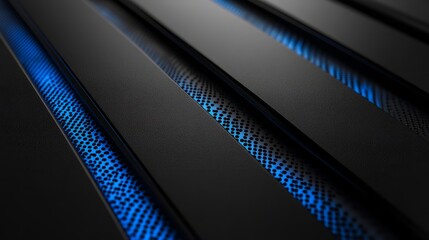 Matte black background with cool blue metallic accents, providing a luxurious and cutting-edge appearance 
