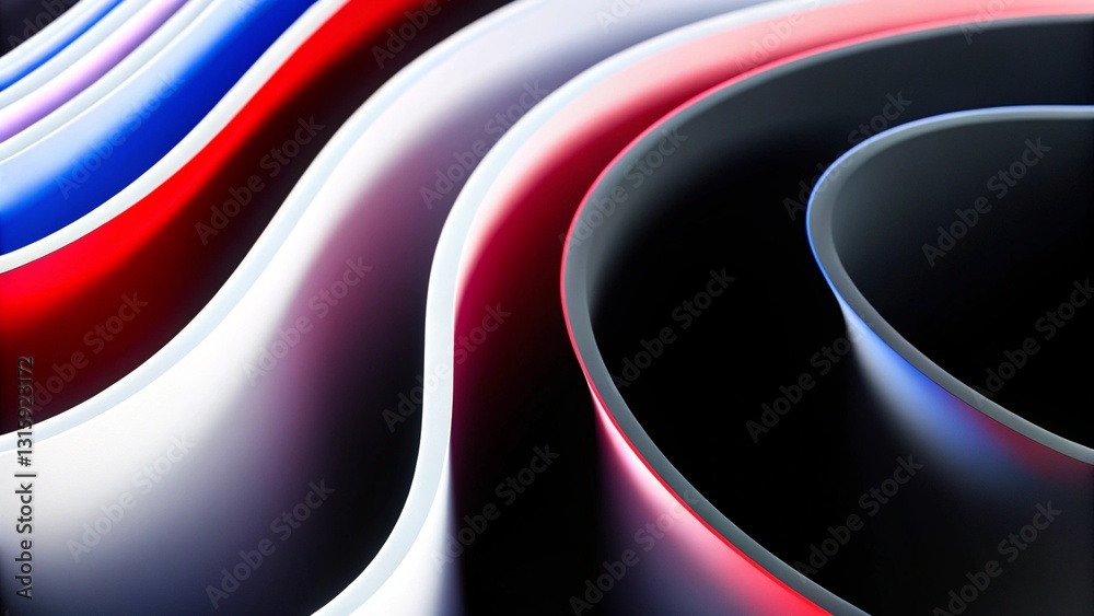 Poster black white blue red abstract color background gradient blend wave. the image captures the smooth, f