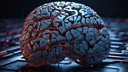 A three-quarter view of a stylized human brain,