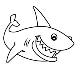 Cute cartoon hand drawn vector funny Shark coloring page.