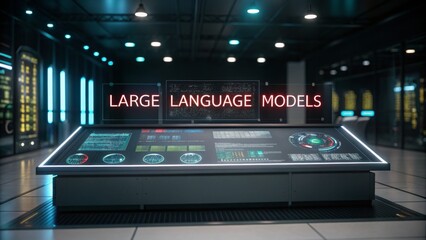 Machine learning enhances the large language model for innovation concept. High-tech display featuring large language models information.