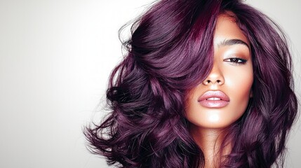 Fototapeta premium Burgundy Balayage Hair Woman Wavy Hair Closeup Beauty Fashion
